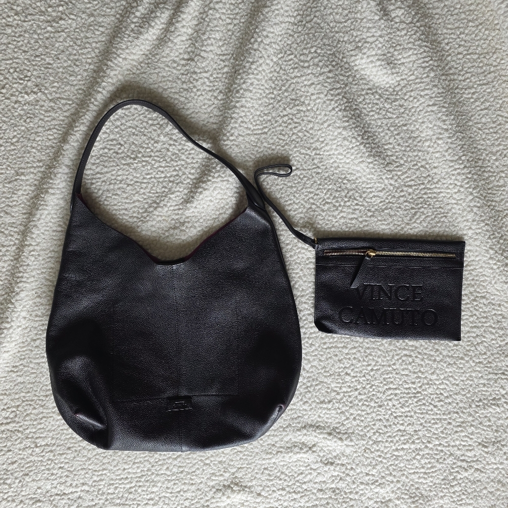 Vince Camuto Black Leather Hobo Bag with Pouch